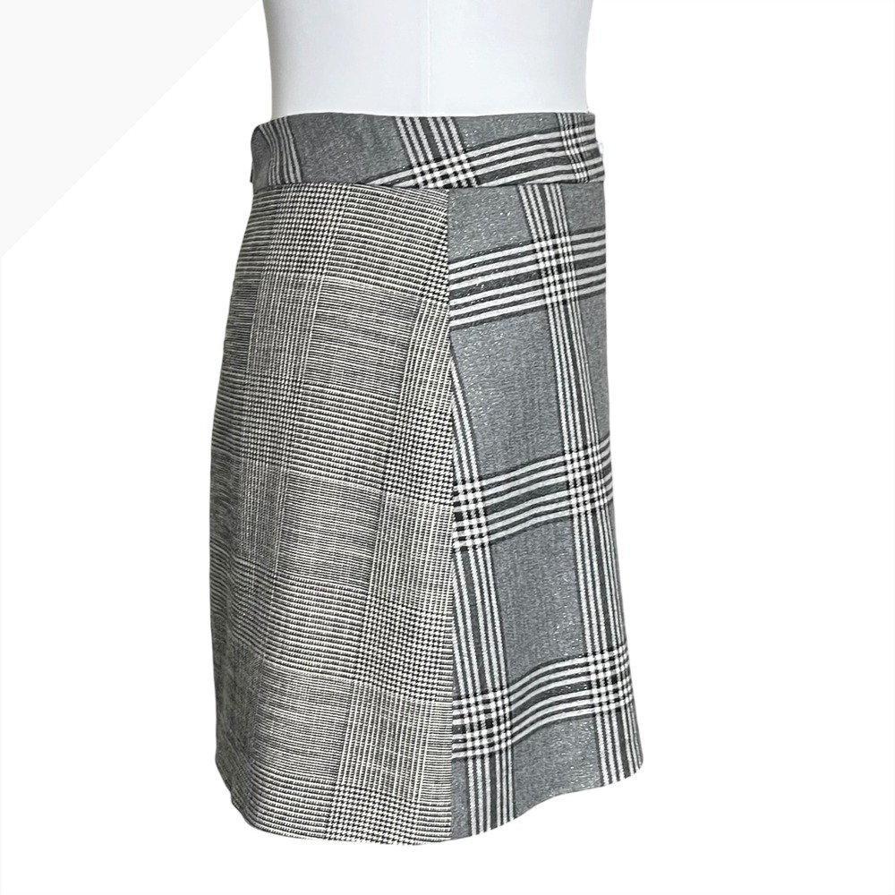 Alice + Olivia Lennon Women's 2 Grey Black Plaid Skirt Wrap Preppy Chic Designer - Picture 4 of 9